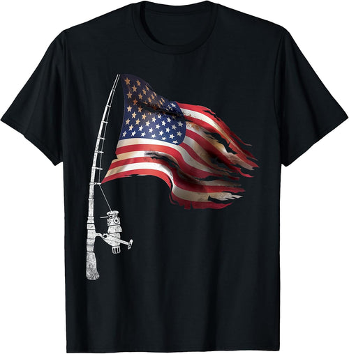 4th Of July USA Flag Fish Fishermen Fishing Rod