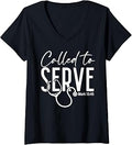 Women's Called to Serve Christian Nurse Faith Medical Workers V-Neck T-Shirt