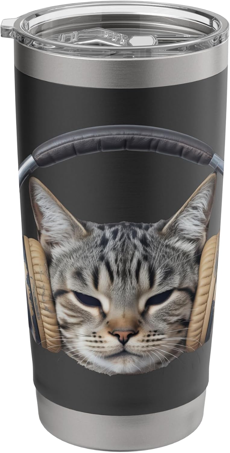Funny Cat Tshirt With Headphones Silly Meme Cat