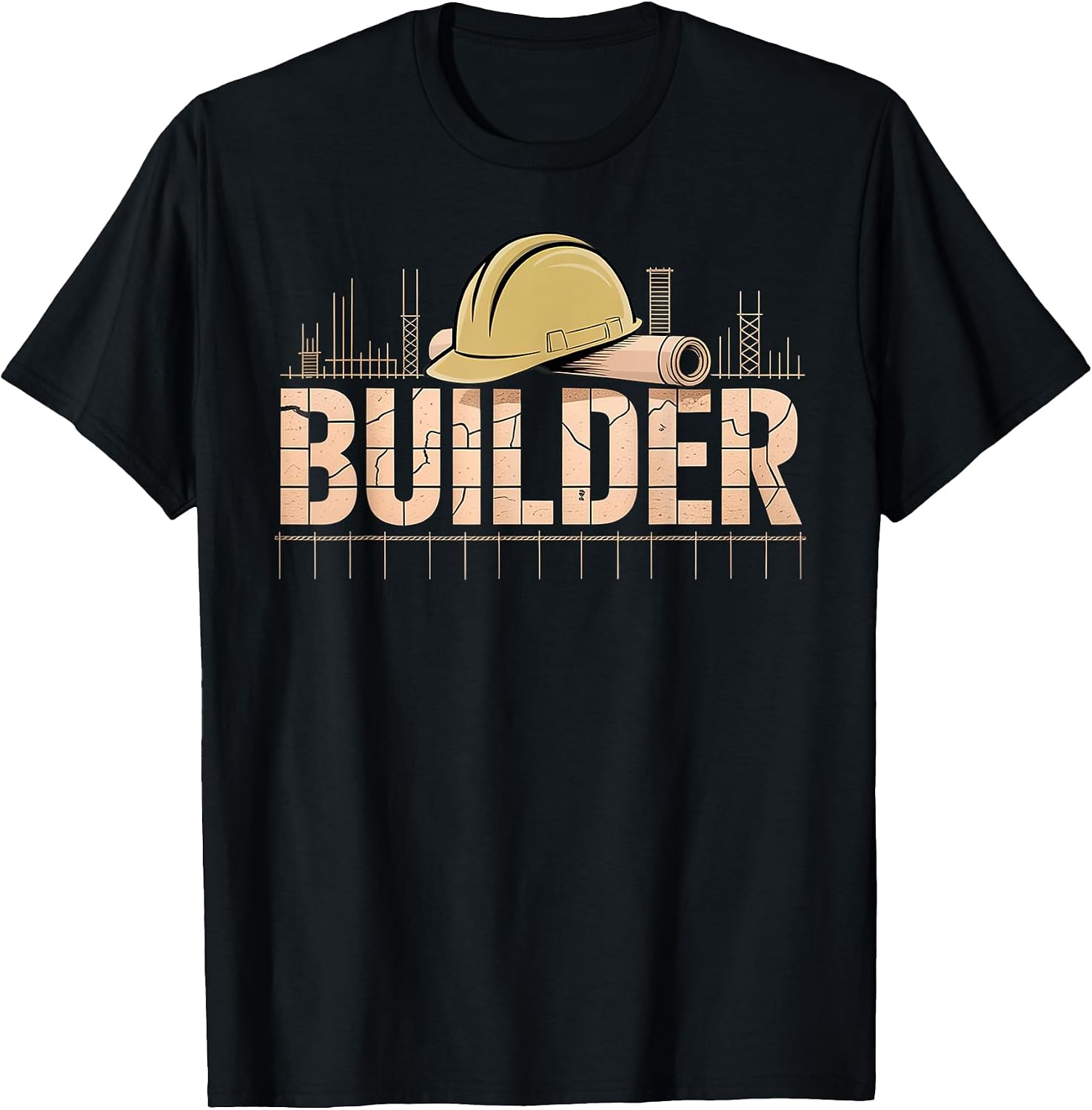 Builder Construction Graphic with Hard Hat and Blueprint T-Shirt
