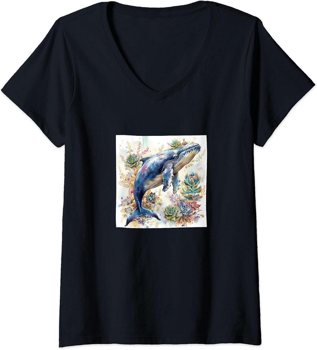 Whale With Succulents Around Boho Style Merch