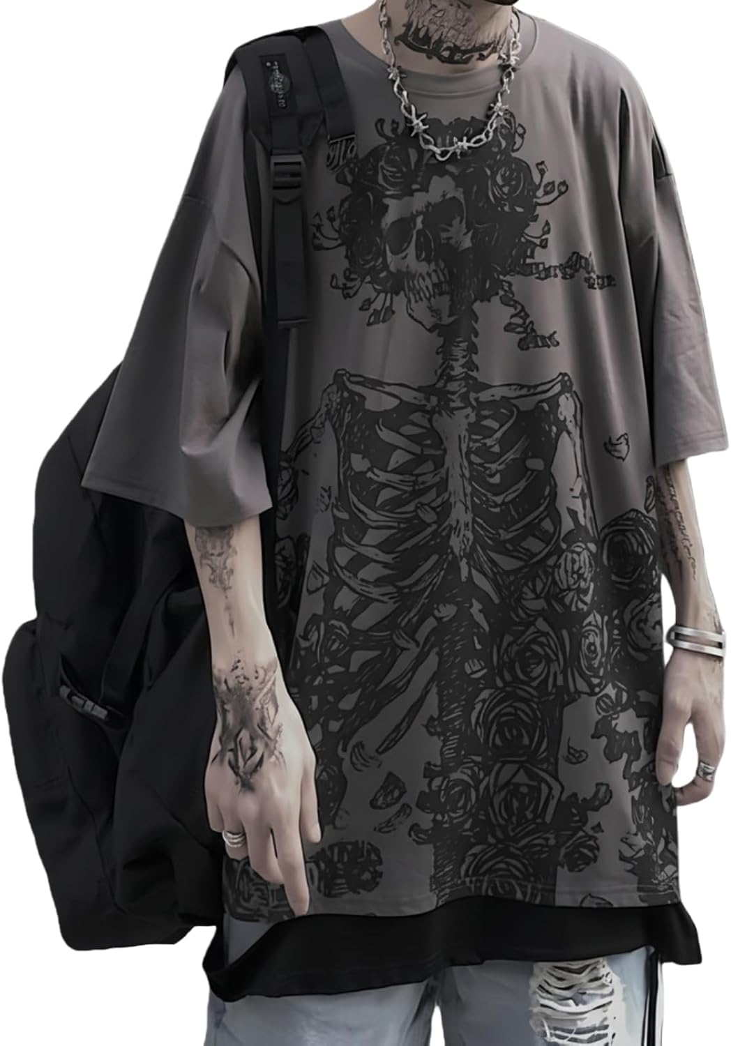 Women Men Y2K T Shirt Skeleton Emo Grunge Oversized Gothic Tee Graphic Streetwear Techwear Alt Baggy Dark Academia