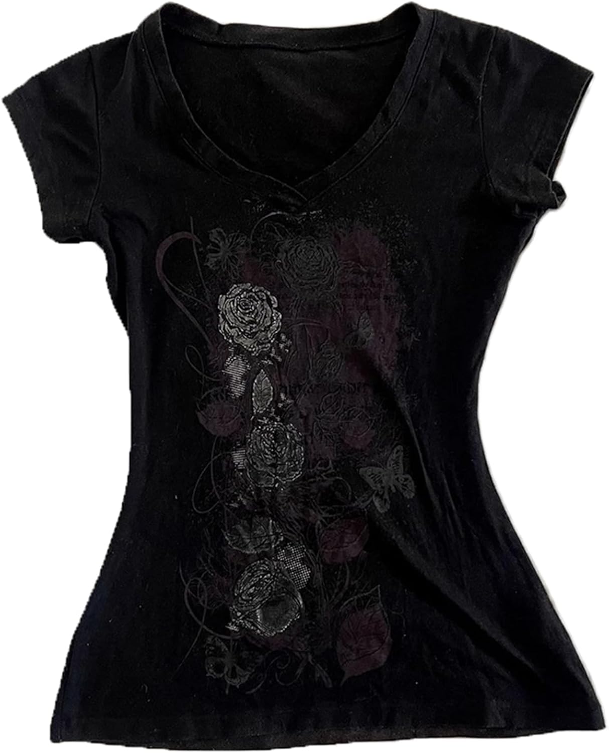 Y2k Fairy Grunge Clothes for Women Emo 2000s Skull Skeleton Print Tees Shirts Fairycore Vintage E-Girls Clothes