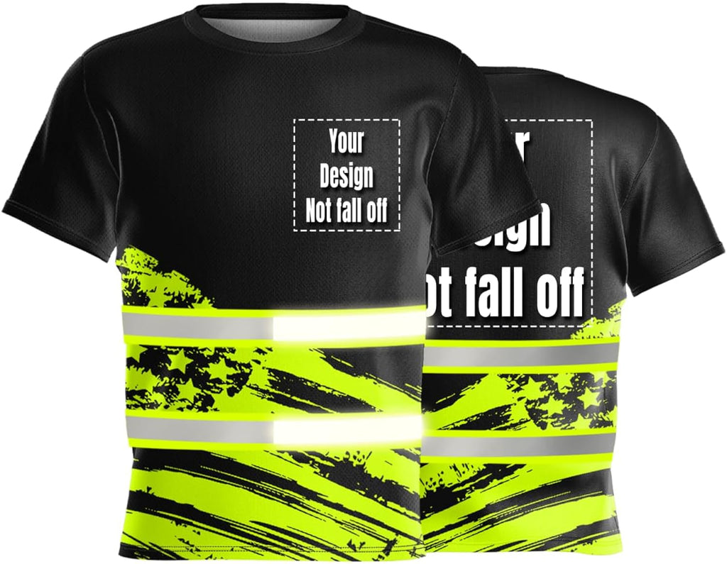 Hi-Vis Safety T-Shirt Customize Logo US Flag Reflective Security Shirts Team Work Uniform