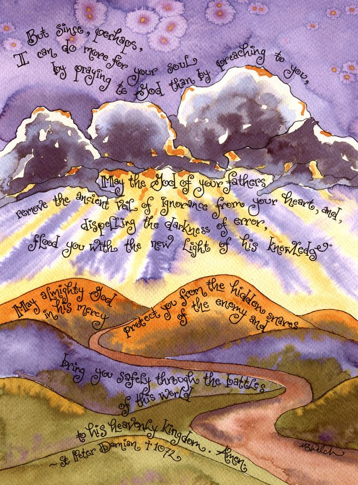 St Peter Damian Catholic Prayer Art; Prayer for Conversions; Personalized Confirmation Gift; Mountain Sunset; Notecards; Prayercard Holycard