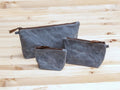 Slate blue waxed canvas pencil pouch, Fully Lined, No Raw Edges, Made in USA, coin purse, wallet, makeup case, school supplies, card case