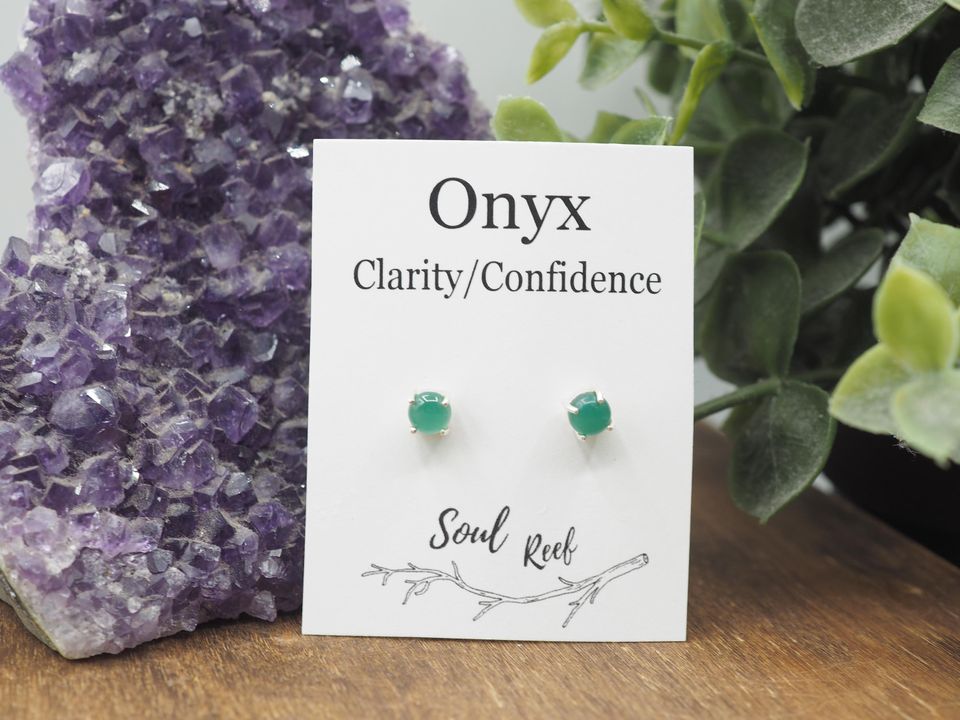 Green Onyx Silver Stud, Onyx 925 Silver Stud