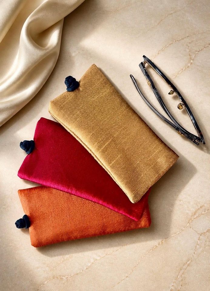 Handmade Eyeglass Pouch, Cotton Case with Thai Silk Lining, Sunglass Sleeve, Purse Organizer