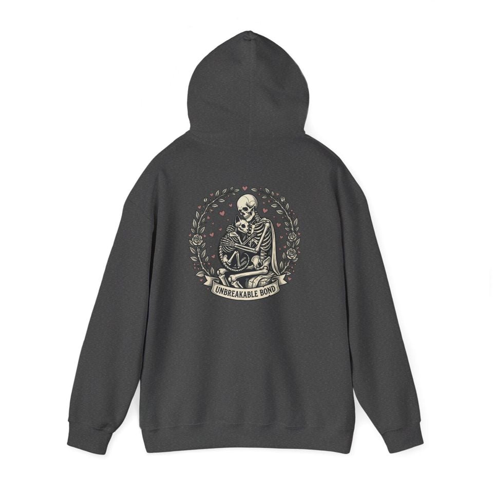 Skeleton and Cat Embrace hoodie | Unbreakable Bond sweatshirt