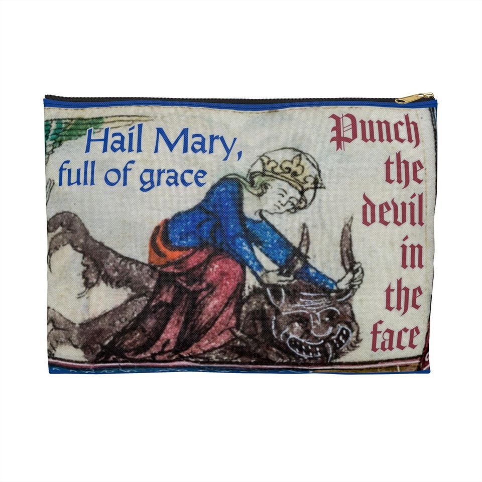 Hail Mary Full of Grace Punch the Devil in the Face, Pouch, Rosary, Chapel Veil, Catholic Gift, Mother, Funny, Traditional, Aesthetic
