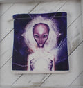 Awesome Alien Purple Black Fabric Pouch - Bag for Crystals - Black Purple White Print - Drawstring Alien Tarot Bag - 6x5.5 Inch #POUCH#1048