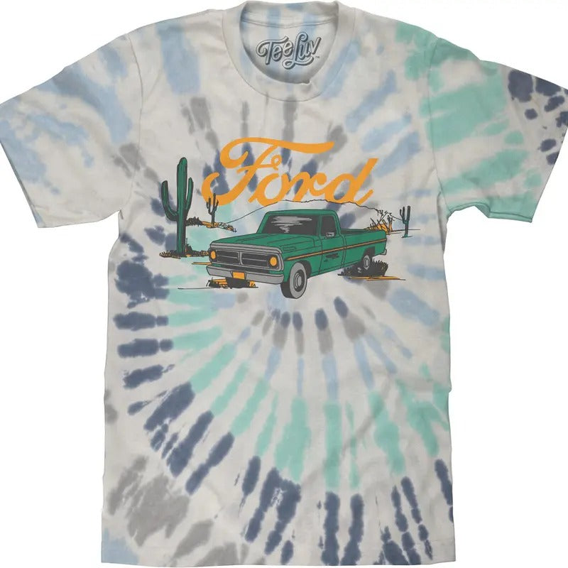 70s Ford Pick-Up Truck Tie Dye T-Shirt - Glacier Tie Dye Hoodie, Sweatshirt | HypeDripTees.com
