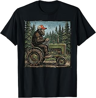 Bigfoot Sasquatch Tractor Funny Farm Farmer Men Women Kids T-Shirt