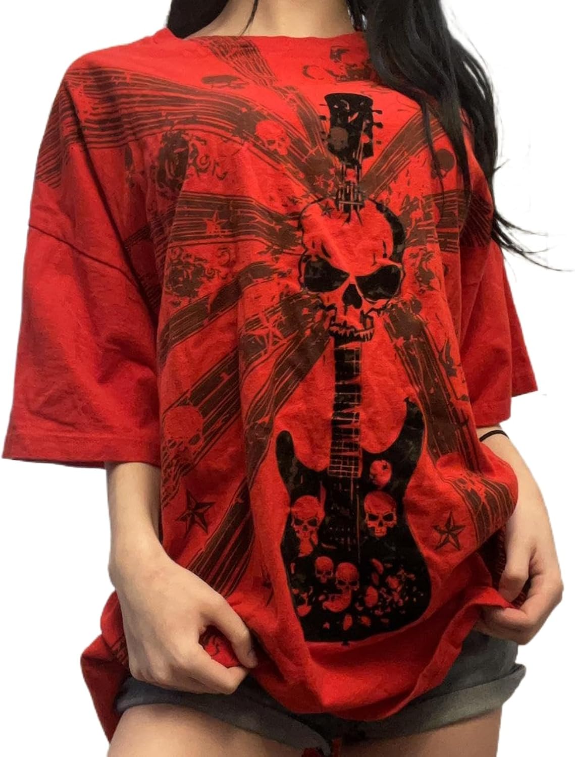 Women Fairy Grunge Clothes Y2k Short Sleeve Oversized Shirt Graphic Print Emo Top Aesthetic Vintage Teen Girl Tee
