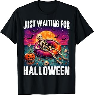 Just Waiting for Halloween Summer Skeleton Men Women Kid T-Shirt
