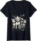 Women's Vintage Punk Chihuahua Rock Chihuahua Mohawk Spiked Collar V-Neck T-Shirt