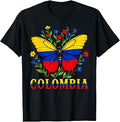Retro Butterfly Colombia Flag Colombian Pride Women Girls T-Shirt