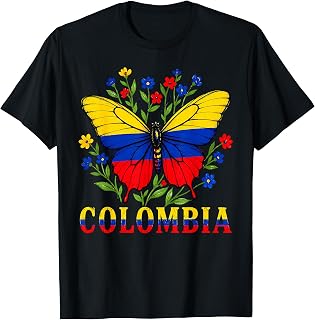 Retro Butterfly Colombia Flag Colombian Pride Women Girls T-Shirt