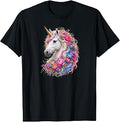 Floral Unicorn with Rainbow Mane Fantasy Art T-Shirt