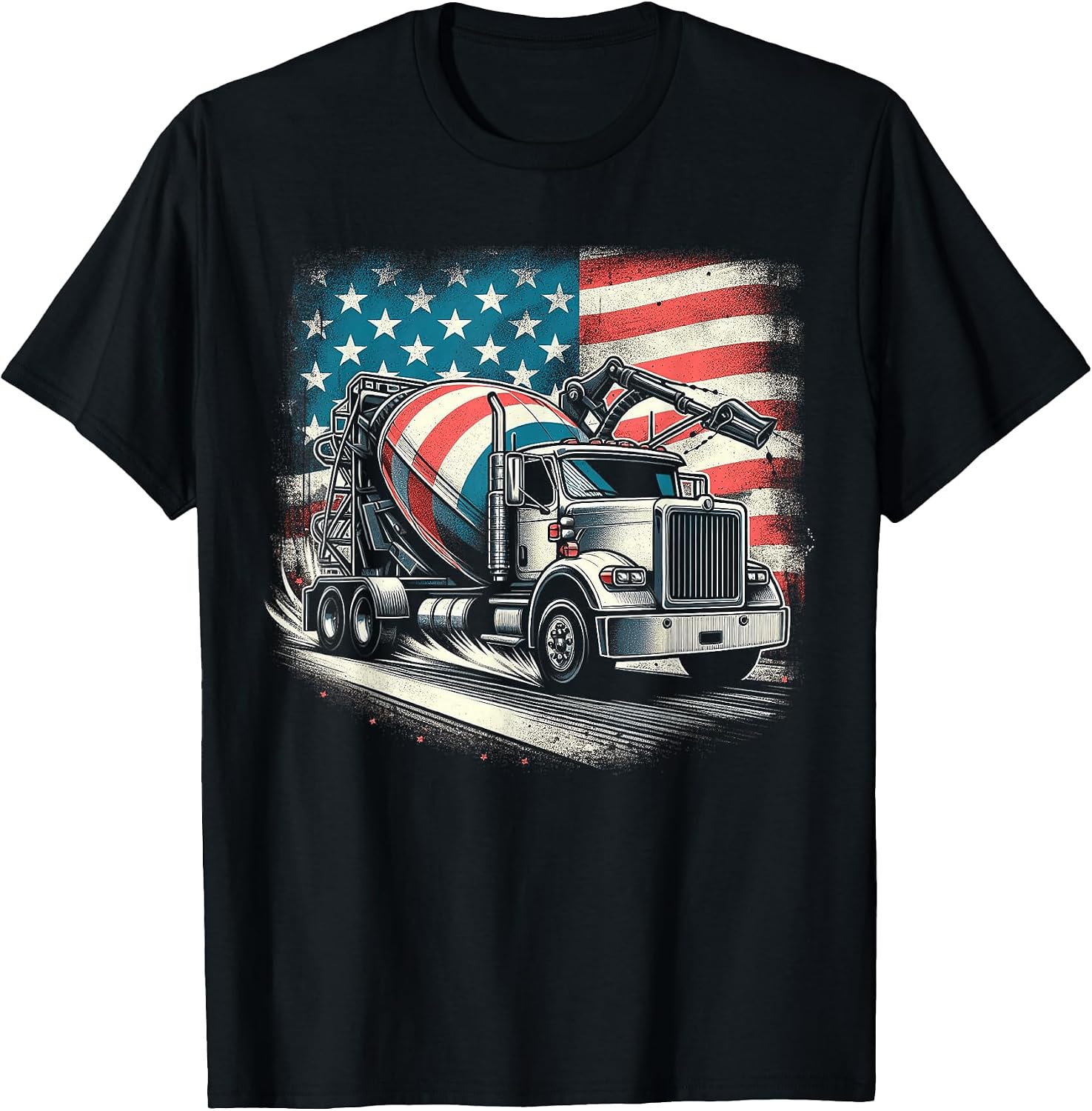 Cement Mixer Truck Construction America Flag T-Shirt
