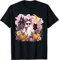 Boho Floral Cute Cat Ghost Blowing Bubble Gum Halloween T-Shirt