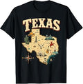 Vintage Texas Map Iconic Landmarks State Pride T-Shirt