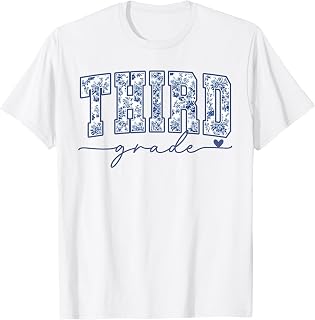 Third Grade Blue Floral Back to School Teachers Girls Kids T-Shirt