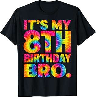 It's My 8th Birthday Bro 8 Year Old Boys Rainbow T-Shirt