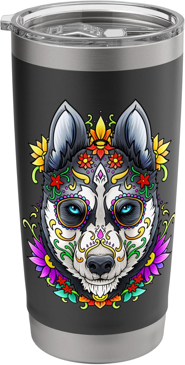 Husky Dog Sugar Skull Day of the Dead Shirt Dia de Muertos Stainless Steel Insulated Tumbler
