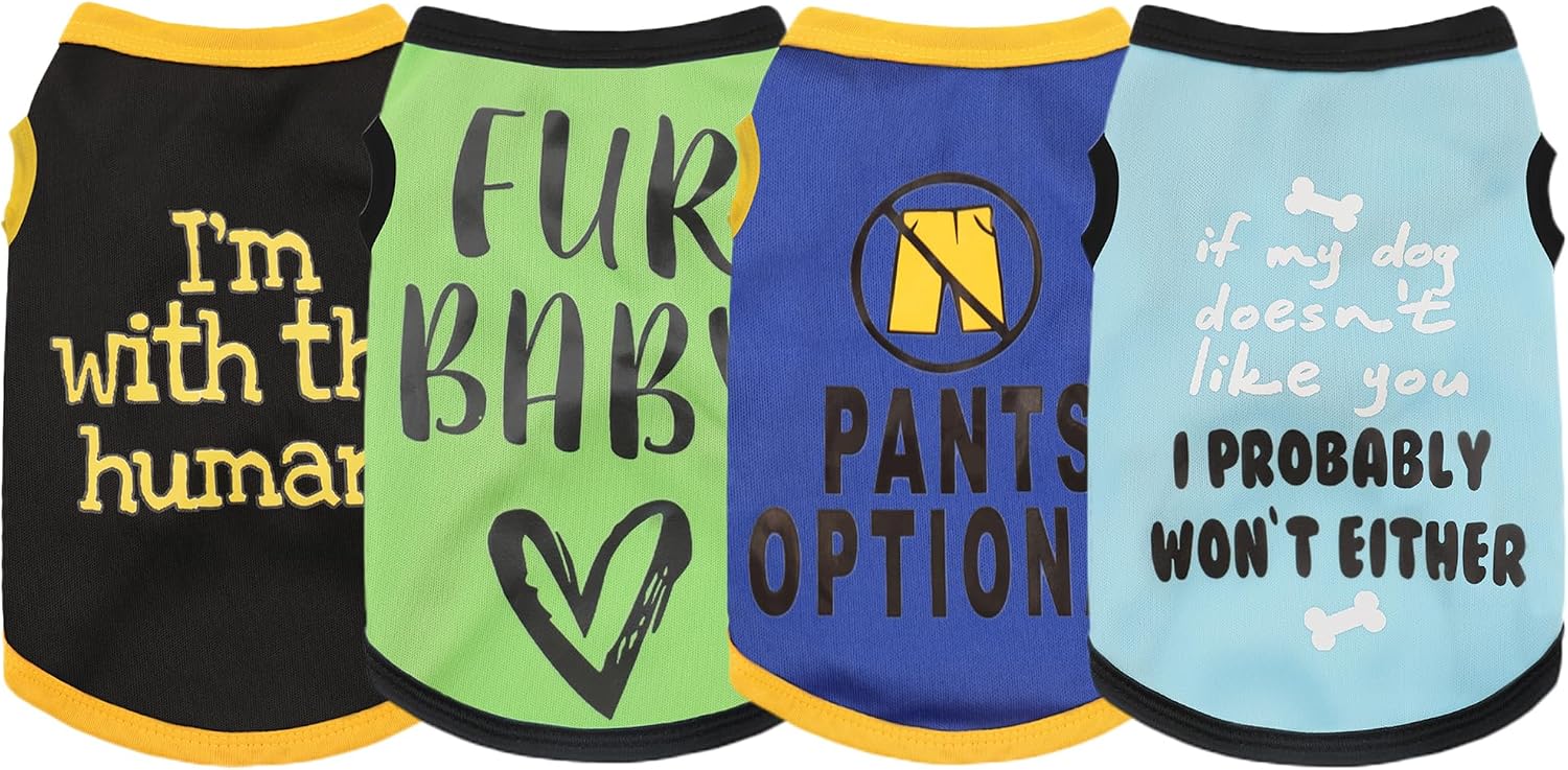 Elevate Your Pet's Seasonal Style with Playful Panache: 4-Piece Set of Dog Shirts Featuring Hilarious Printed Patterns for Airy Comfort in Summer and Fall Classic Set 2 Medium