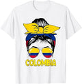 Messy Bun Hair Colombian Girl Flag Colombia Pride Women Kids T-Shirt