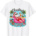 Christmas in July Flamingo Float Santa Hawaiian Vacation T-Shirt