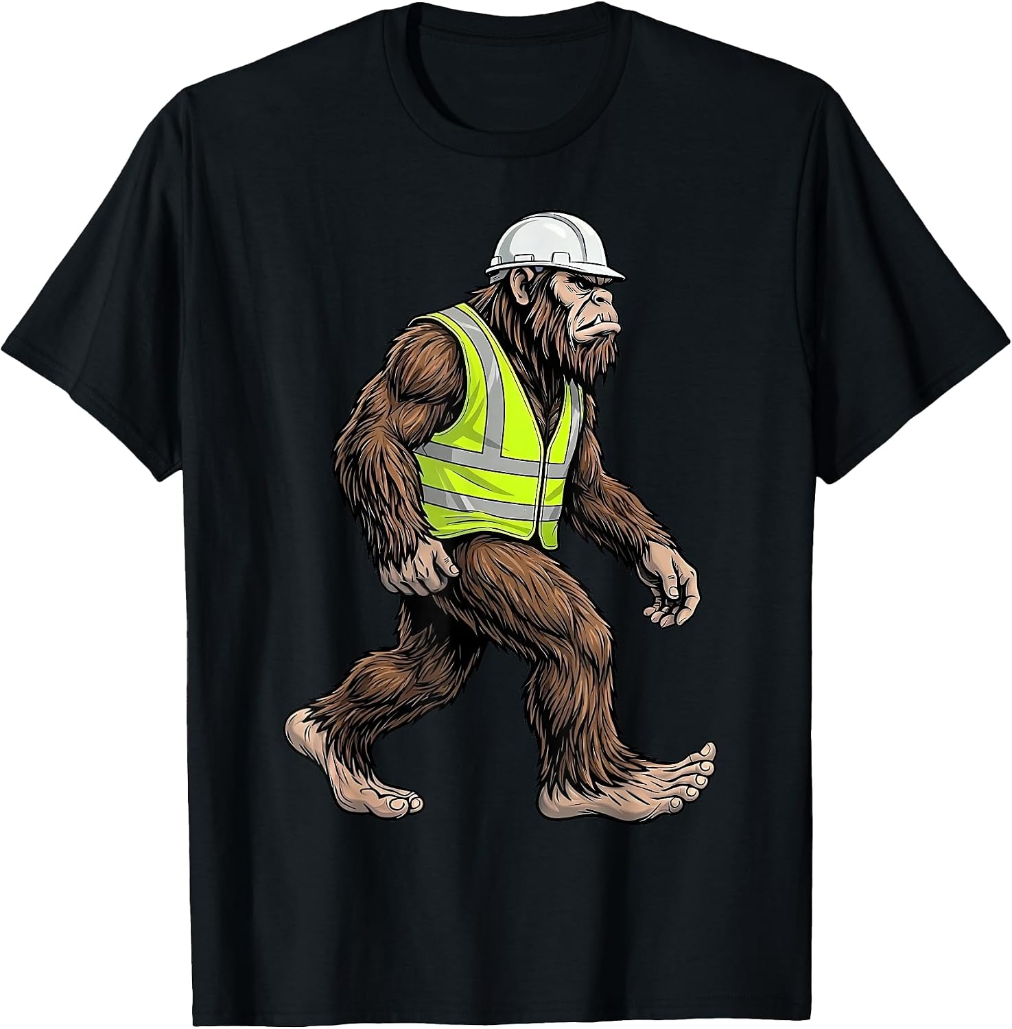 Bigfoot Construction Worker Sasquatch Safety Vest Builder T-Shirt