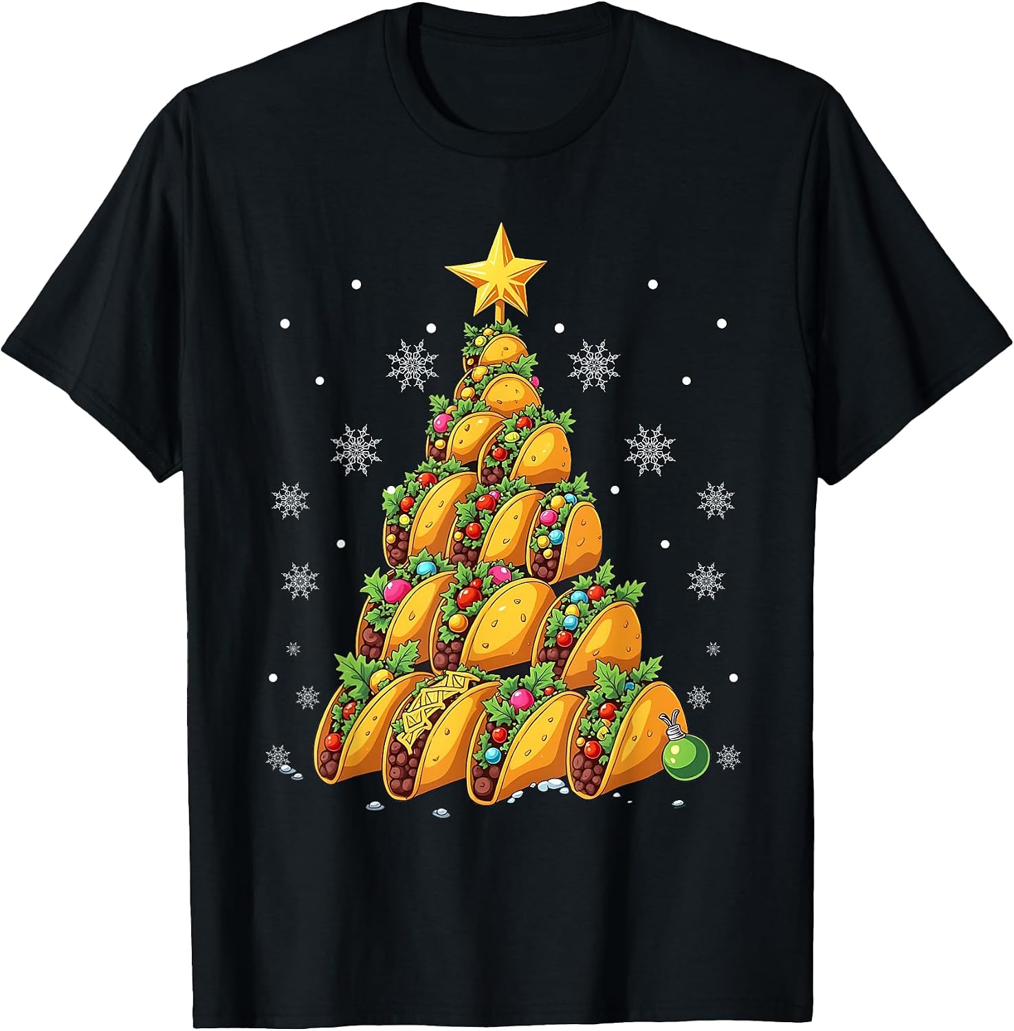 Funny Taco Christmas Tree Xmas Mexican Food Tees.
