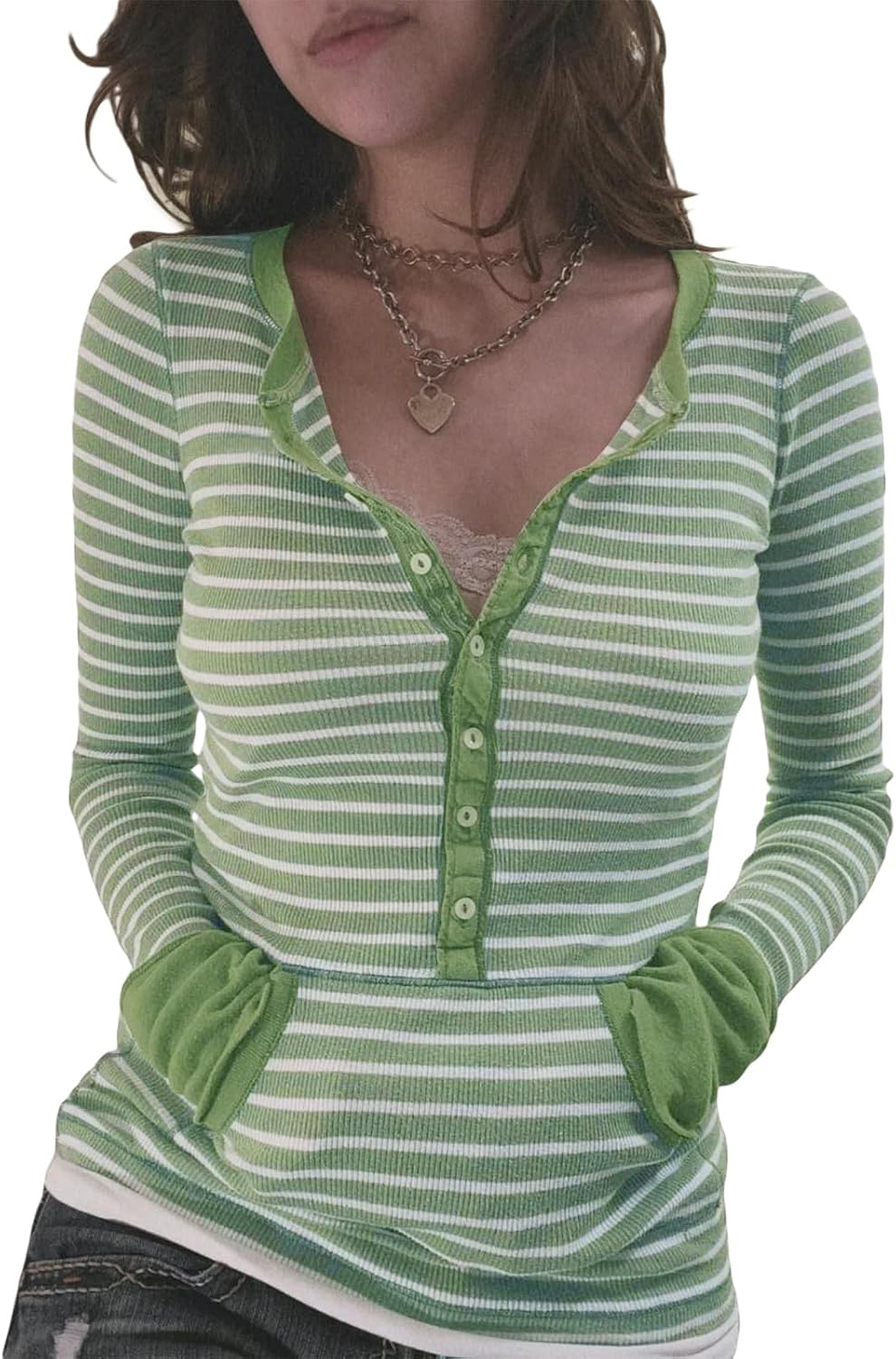 Women Y2K Shirt Fairy Grunge Fall Knit Tops Striped Long Sleeve Downtown Girl Emo Clothes Baggy Graphic Tees