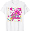Striped Pink Coquette Pencil Bow Back to School First Grade T-Shirt