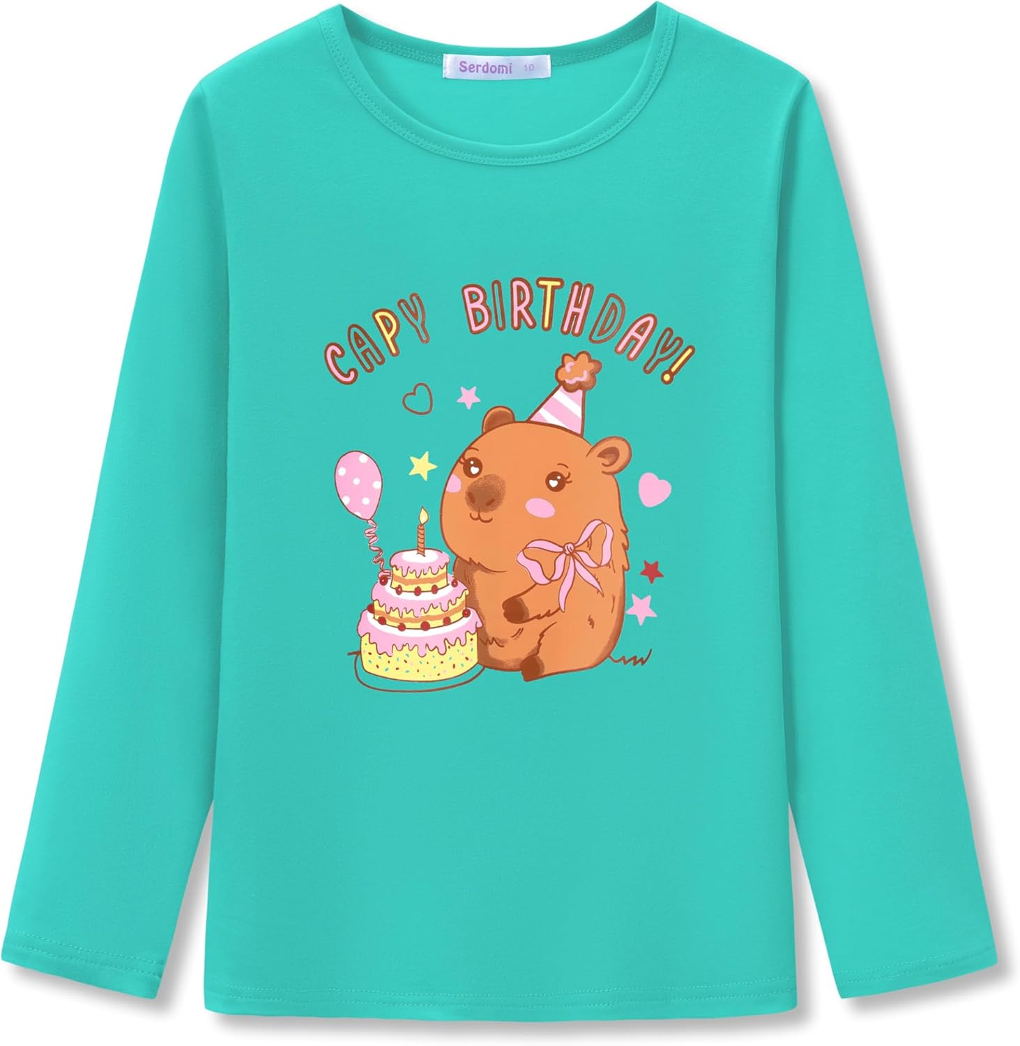 Girls Long Sleeve T-Shirt - Soft Tops Pink Cute Cat Graphic Tee Size 6-14