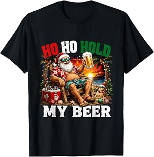 Ho Ho Hold My Beer Christmas in July Tropical Santa Summer T-Shirt