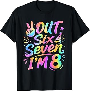 8th Birthday Girl Peace Out Six Seven I'm 8 Year Old Tie Dye T-Shirt