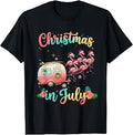 Christmas in July Flamingo Trailer Summer Xmas Camp Camper T-Shirt