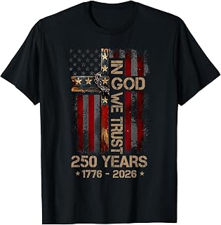 in God We Trust Patriotic USA American Flag Christian Cross T-Shirt