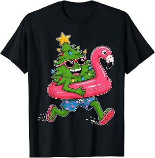 Funny Christmas in July Shirts Christmas Tree Flamingo Float T-Shirt