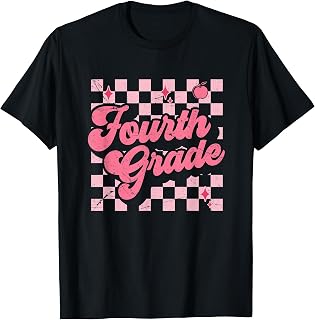 Fourth Grade Checkered Retro 4th Grade Teacher Kids Girl T-Shirt