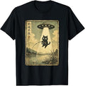 Vintage Japanese Fishing Cat UFO Abduction Men Women T-Shirt