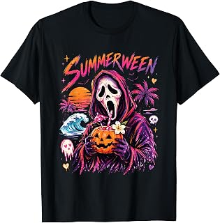 Vintage Funny Spooky Ghost Beach Summer Vacation Summerween T-Shirt