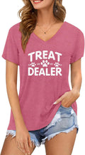 Dog Mom Shirts for Women Dog Paw Printed Mom T-Shirt V Neck Paw Lovers Tee Tops
