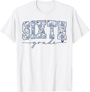 Sixth Grade Blue Floral Back to School Teachers Girls Kids T-Shirt