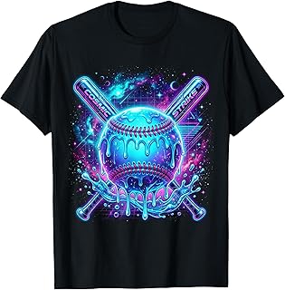 Cosmic Drip Baseball Glow Graphic Blue Vaporwave Aesthetic T-Shirt