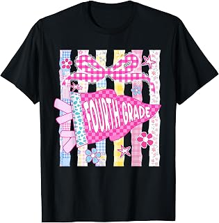 Striped Floral Pennant Flag Fourth Grade Back to School Girl T-Shirt