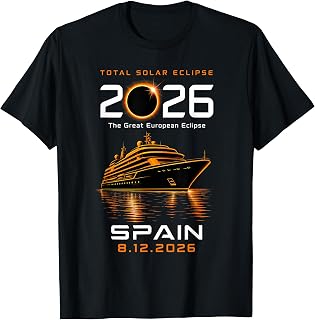 Spain Sea Cruise Ship Total Solar Eclipse 12 August 2026 T-Shirt